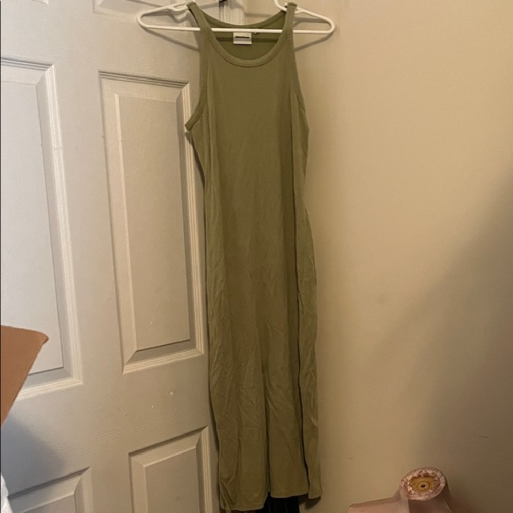 Vintage Rib Column Olive Green Midi Dress